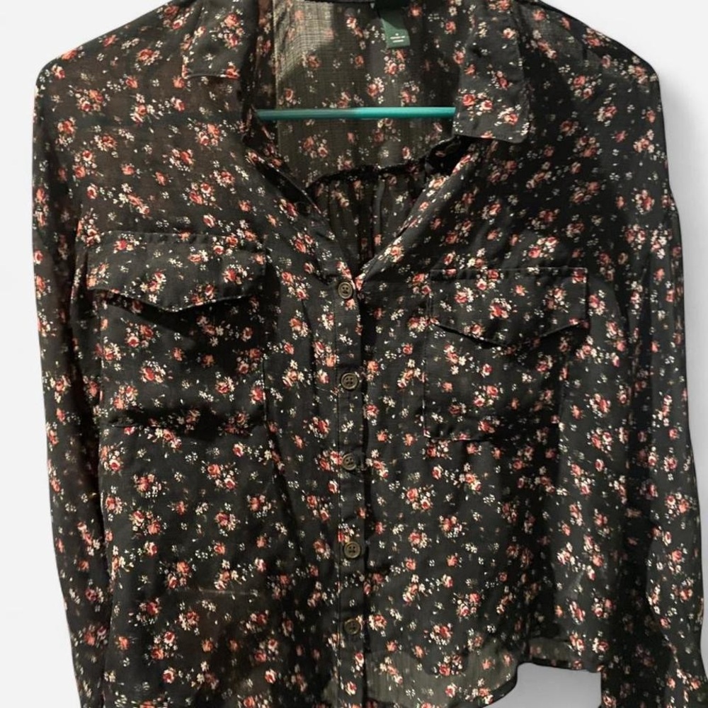 Wild Fable Floral Button-Up Sheer Mesh Blouse